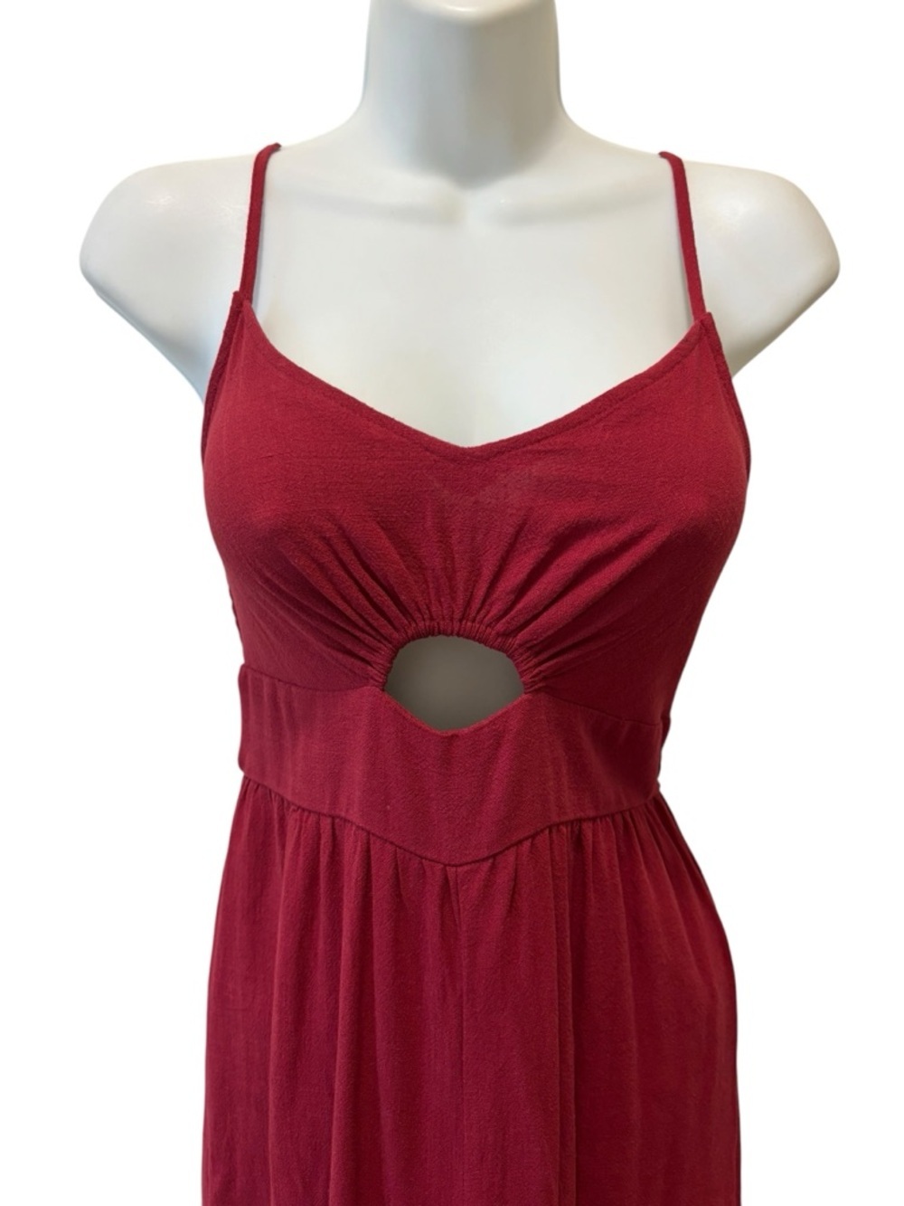 Boutique Wide Leg Cropped Jumpsuit Dk Red Sz S Smocked Back Front Cotton Summer - Picture 4 of 5